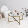 Hanah Home Gold Sun S404 Mesa de Centro con Cristal Templado Dorado